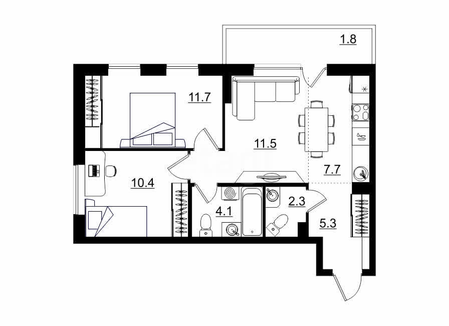 планировка квартиры 55 м2